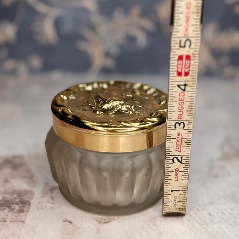 Vintage Estée Lauder Re-Nutriv Frosted Glass Vanity Powder Jar Gold Lid